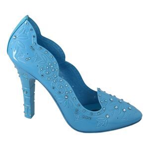 Dolce & Gabbana Blue Crystal Floral CINDERELLA Heels Women's Shoes